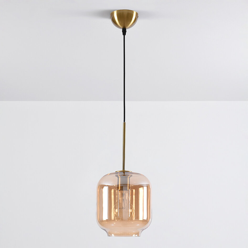 Designad pendellampa Venice - amberfärgat glas med guld