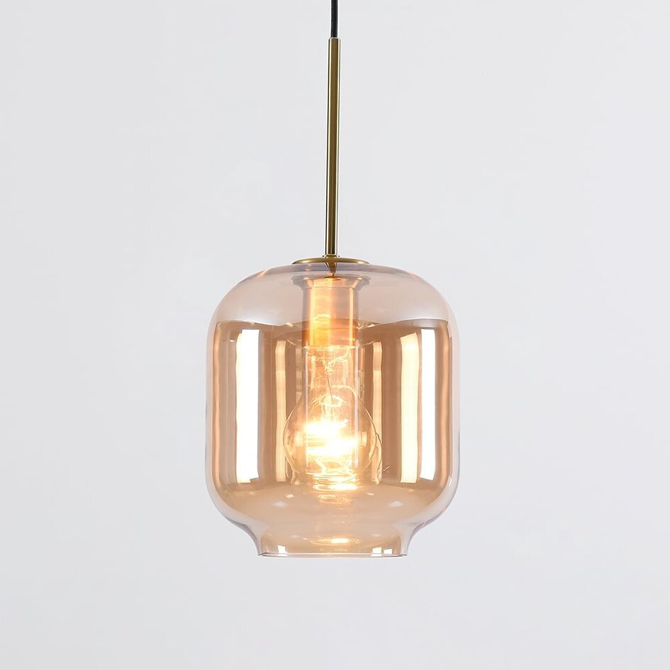Designad pendellampa Venice - amberfärgat glas med guld