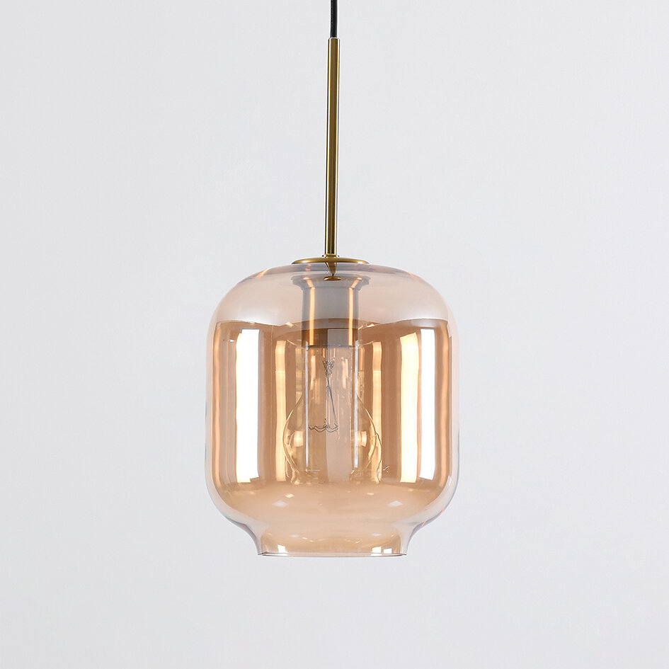 Designad pendellampa Venice - amberfärgat glas med guld