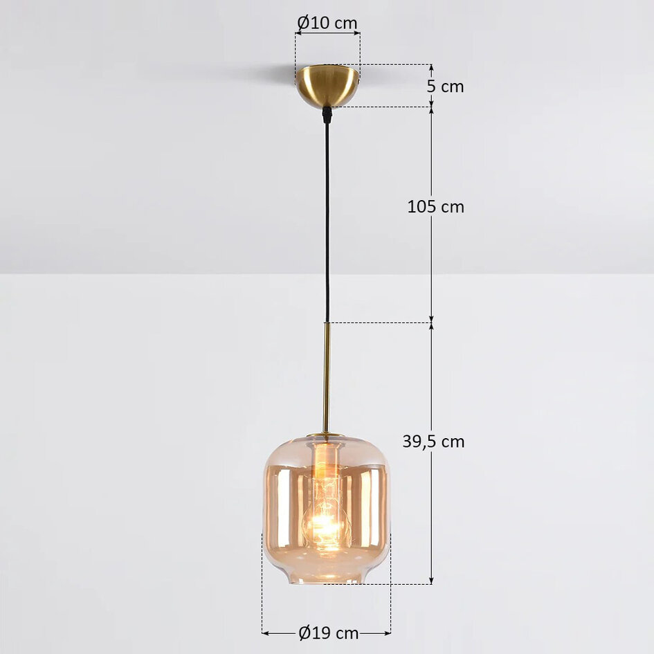 Designad pendellampa Venice - amberfärgat glas med guld