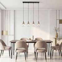Art deco-pendellampa Bologna med fyra lampor - transparent glas