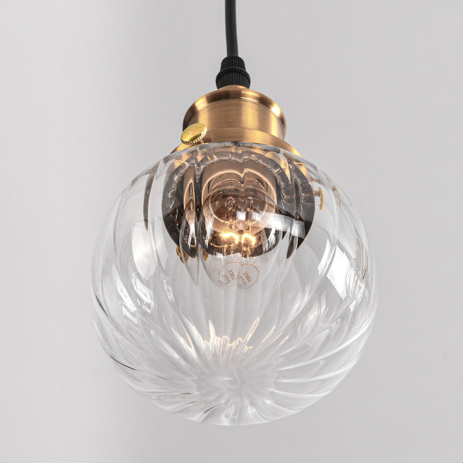 Art deco-pendellampa Bologna med fyra lampor - transparent glas