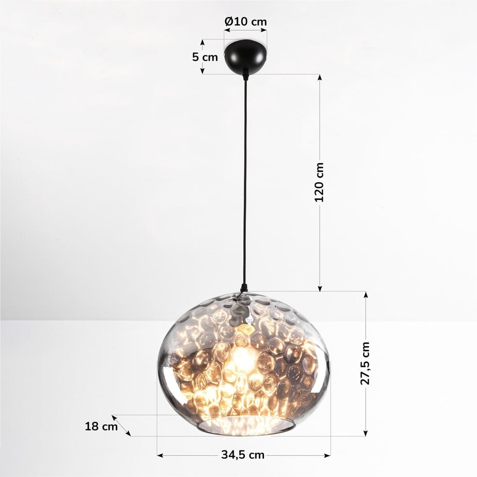 Designad pendellampa Palermo - ovalt rökfärgat glas