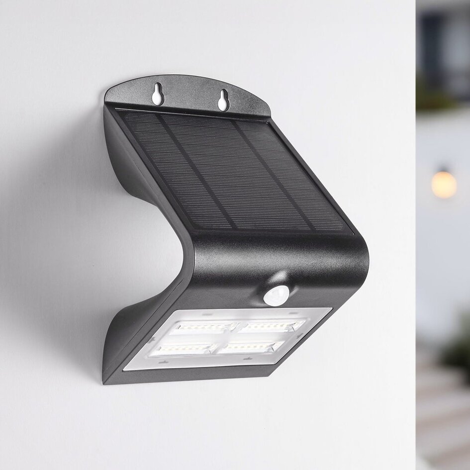 Solcellsdriven utomhusvägglampa Single Conan 3,2W med sensor - svart