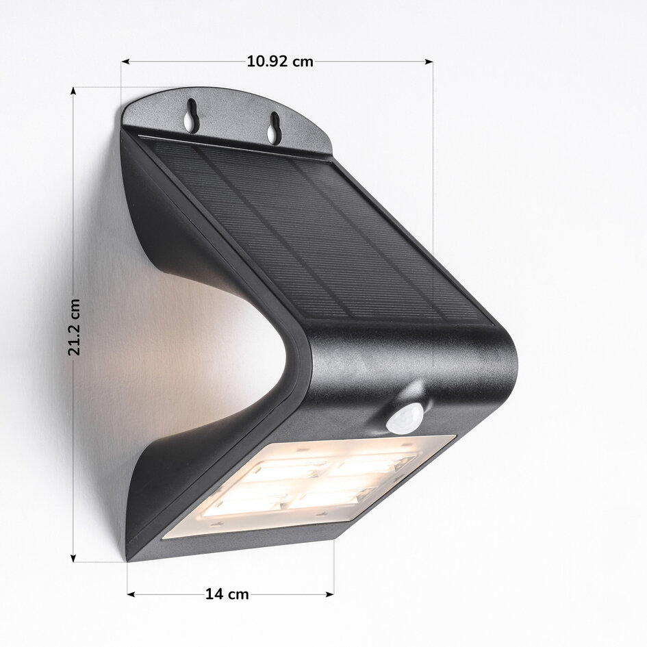 Solcellsdriven utomhusvägglampa Single Conan 3,2W med sensor - svart