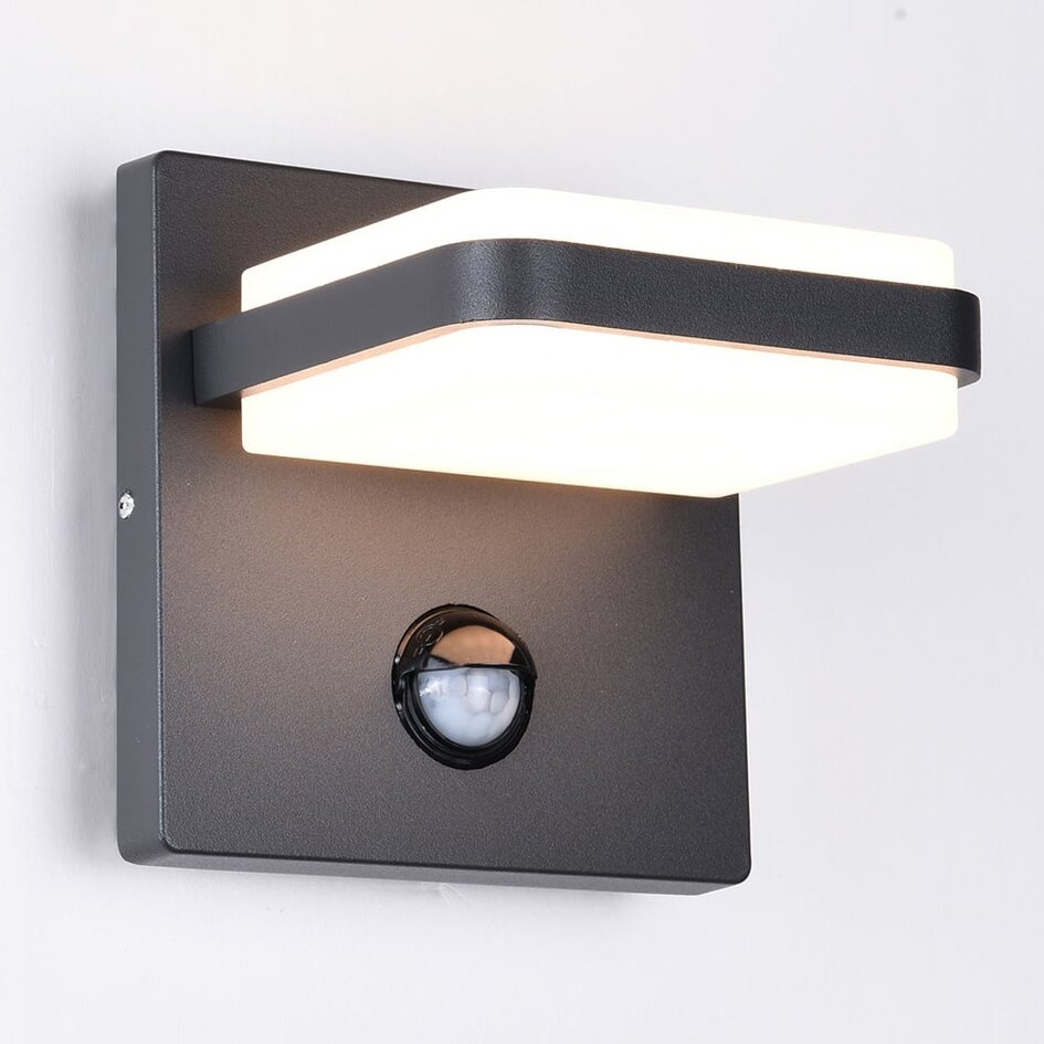 Utomhusvägglampa Stefano med rörelsesensor - antracit och integrerad LED