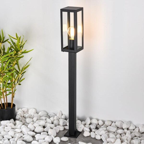 Industriell svart utomhuslampa Alessio i rostfritt stål med glas - 80 cm