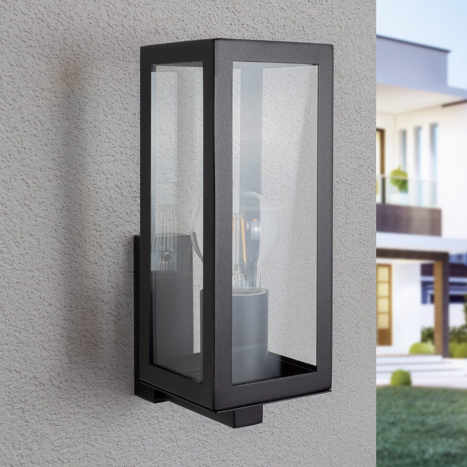 Utomhusvägglampa Carlo - svart rostfritt stål med glas