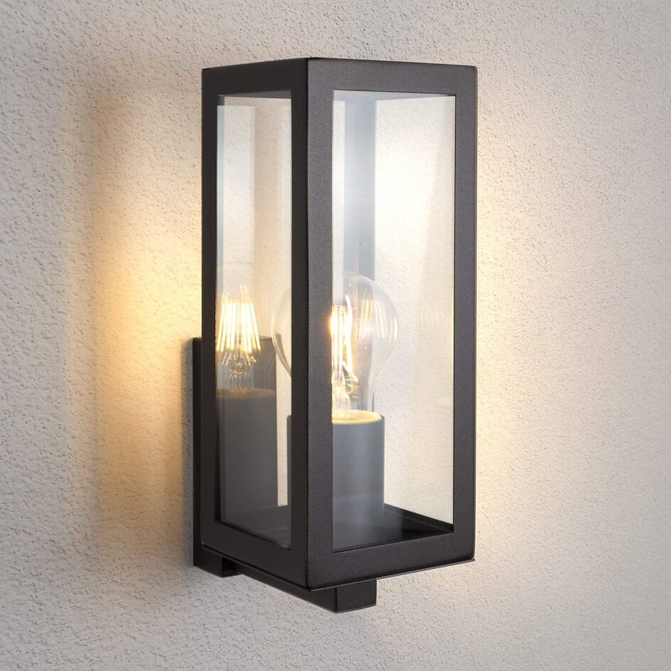 Utomhusvägglampa Carlo - svart rostfritt stål med glas