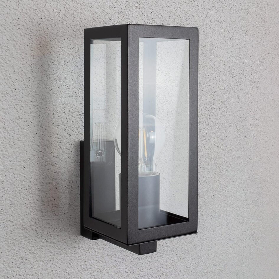 Utomhusvägglampa Carlo - svart rostfritt stål med glas