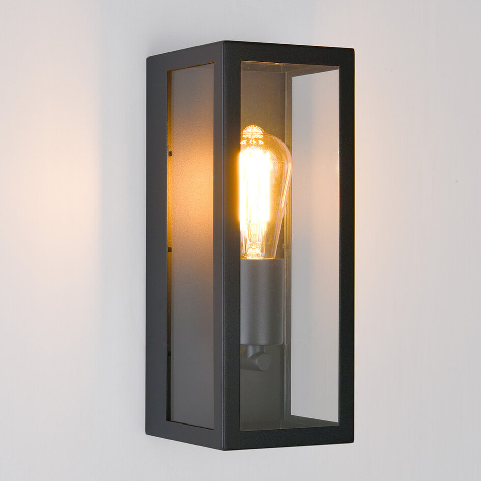 Utomhusvägglampa Filippo - svart rostfritt stål med glas