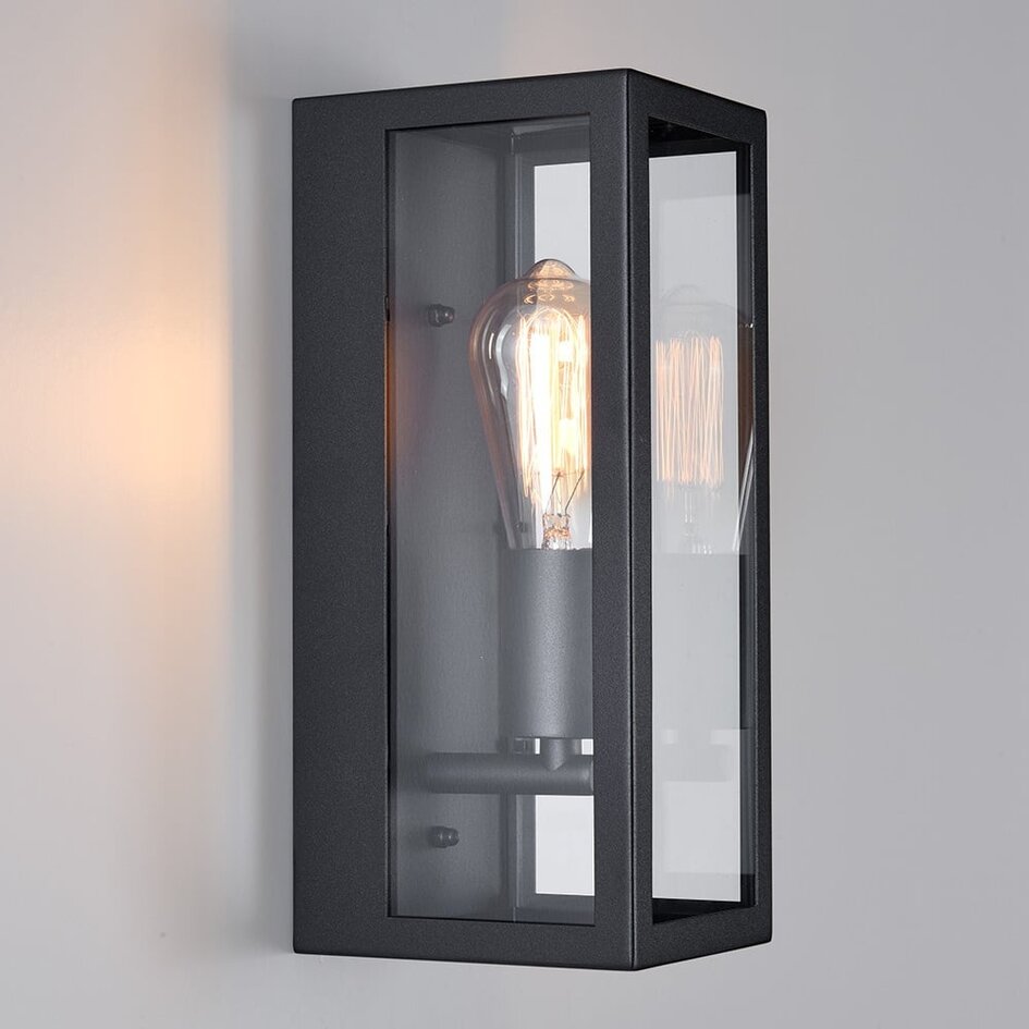 Utomhusvägglampa Filippo - svart rostfritt stål med glas