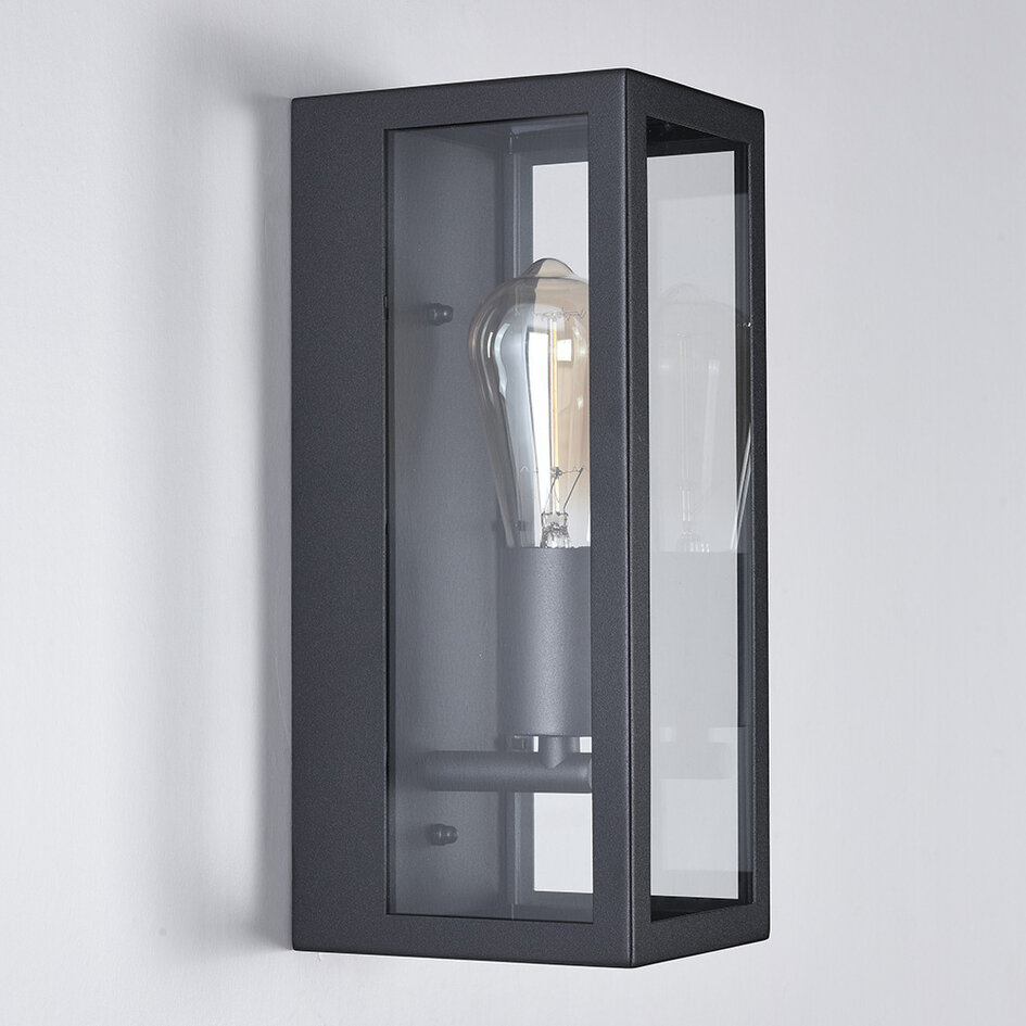 Utomhusvägglampa Filippo - svart rostfritt stål med glas