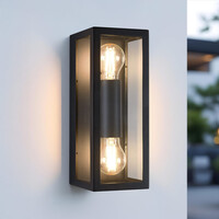Utomhusvägglampa Diana med två lampor - svart rostfritt stål med glas