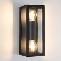 Utomhusvägglampa Diana med två lampor - svart rostfritt stål med glas