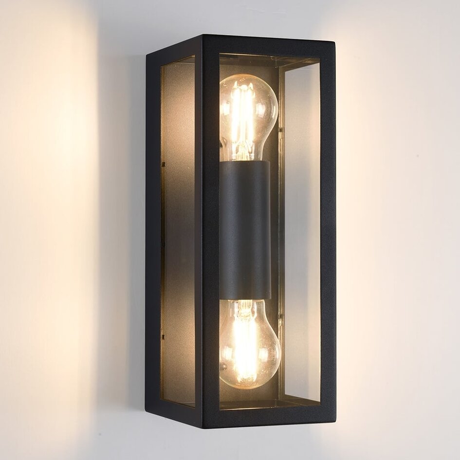 Utomhusvägglampa Diana med två lampor - svart rostfritt stål med glas