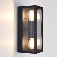 Utomhusvägglampa Diana med två lampor - svart rostfritt stål med glas