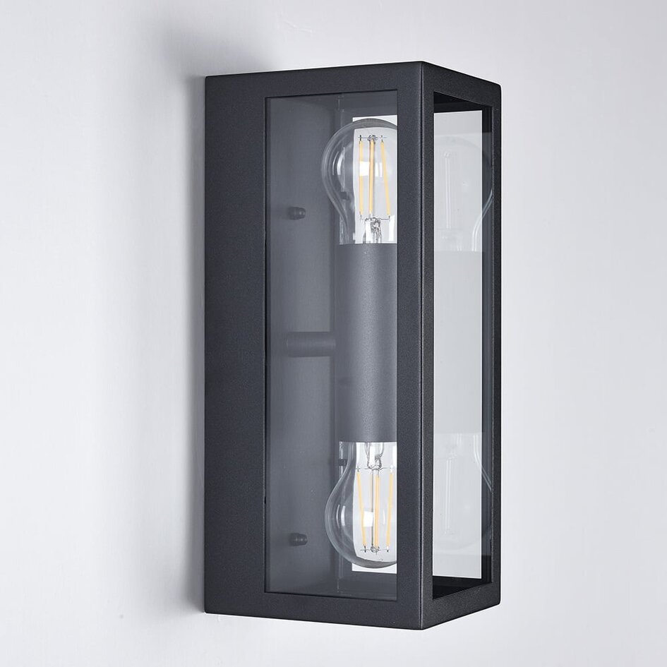 Utomhusvägglampa Diana med två lampor - svart rostfritt stål med glas