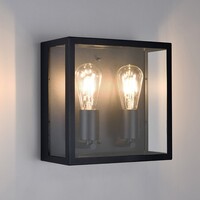 Utomhusvägglampa Gabriella med två lampor - svart rostfritt stål med glas