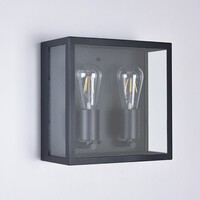Utomhusvägglampa Gabriella med två lampor - svart rostfritt stål med glas