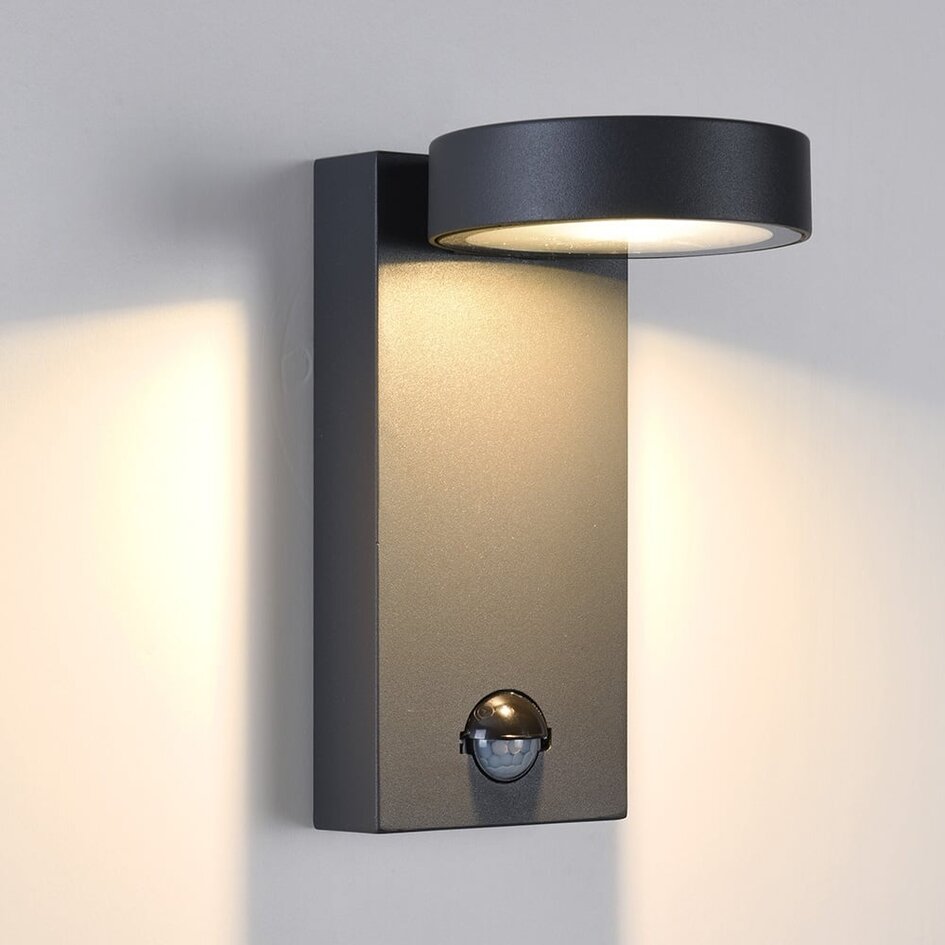 Utomhusvägglampa Luca med rörelsesensor - antracit och integrerad LED