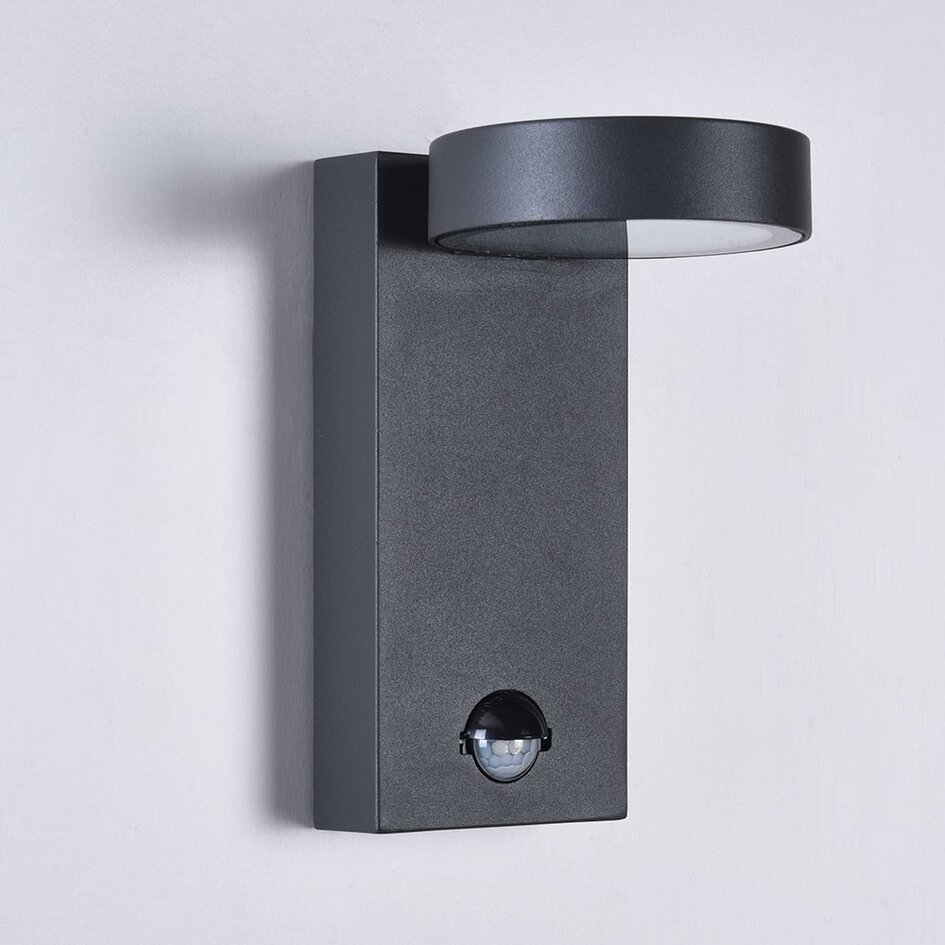 Utomhusvägglampa Luca med rörelsesensor - antracit och integrerad LED
