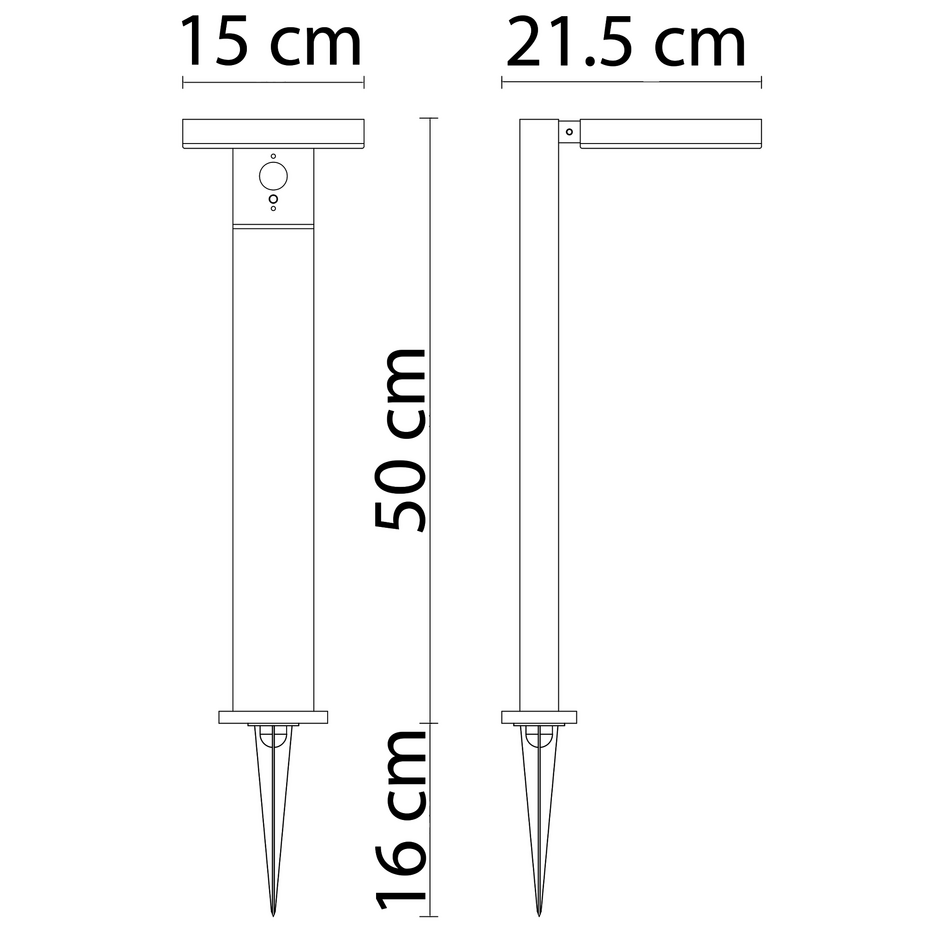 Svart stående solcellsdriven utomhuslampa med sensor Paulo, 50 cm
