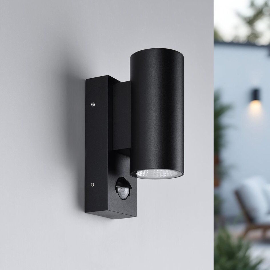 Rund utomhusvägglampa Cathy med sensor 2 x 3W LED - antracit