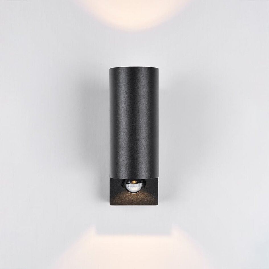 Rund utomhusvägglampa Cathy med sensor 2 x 3W LED - antracit