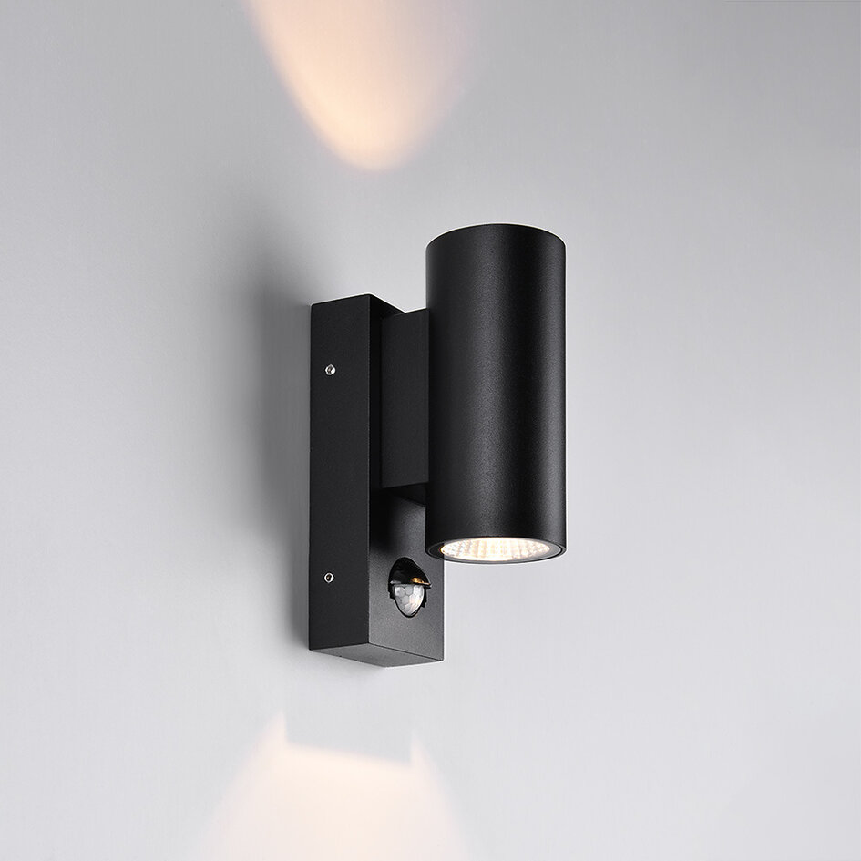 Rund utomhusvägglampa Cathy med sensor 2 x 3W LED - antracit
