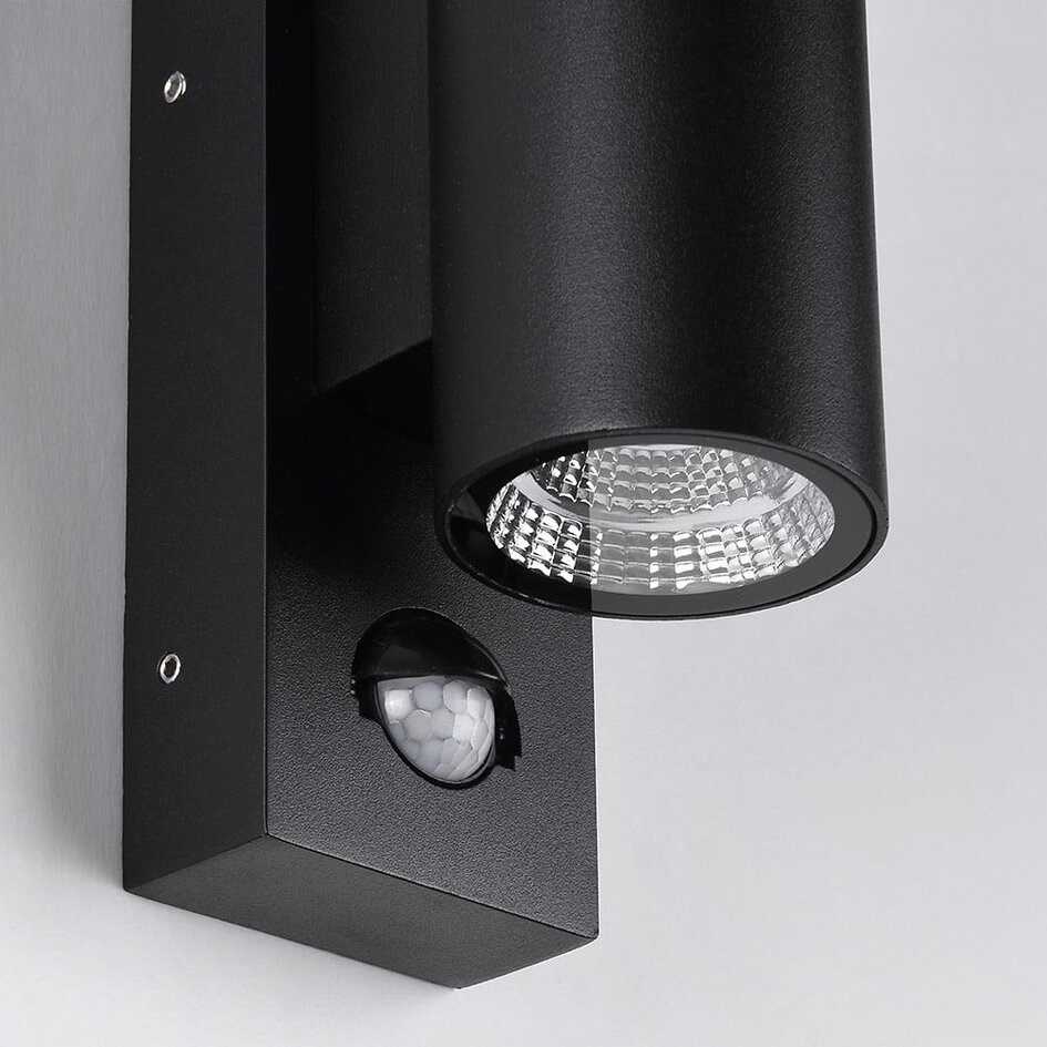 Rund utomhusvägglampa Cathy med sensor 2 x 3W LED - antracit