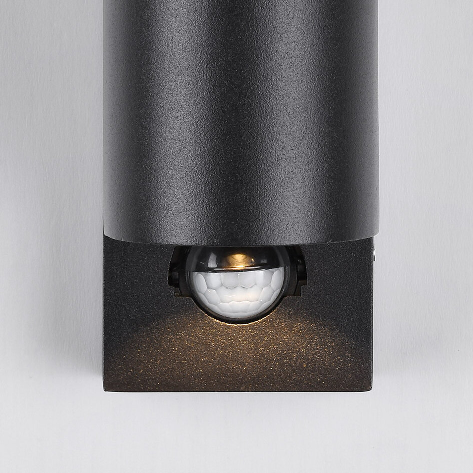 Rund utomhusvägglampa Cathy med sensor 2 x 3W LED - antracit