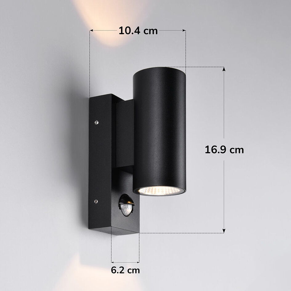 Rund utomhusvägglampa Cathy med sensor 2 x 3W LED - antracit