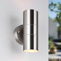 Utomhusvägglampa Amy med två lampor i rostfritt stål
