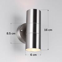 Utomhusvägglampa Amy med två lampor i rostfritt stål