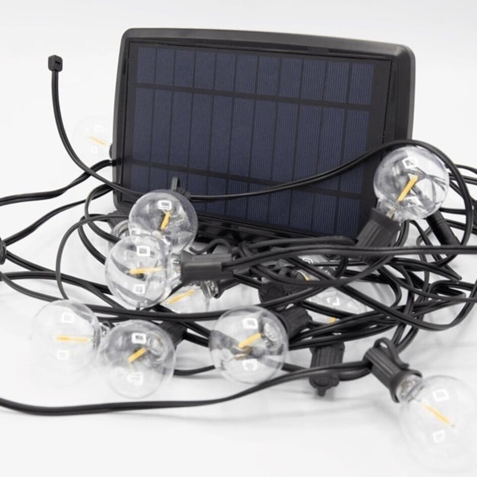 Solcellsdriven ljusslinga 10 meter med 20 små runda lampor, 3W solpanel (IP20-lampor)
