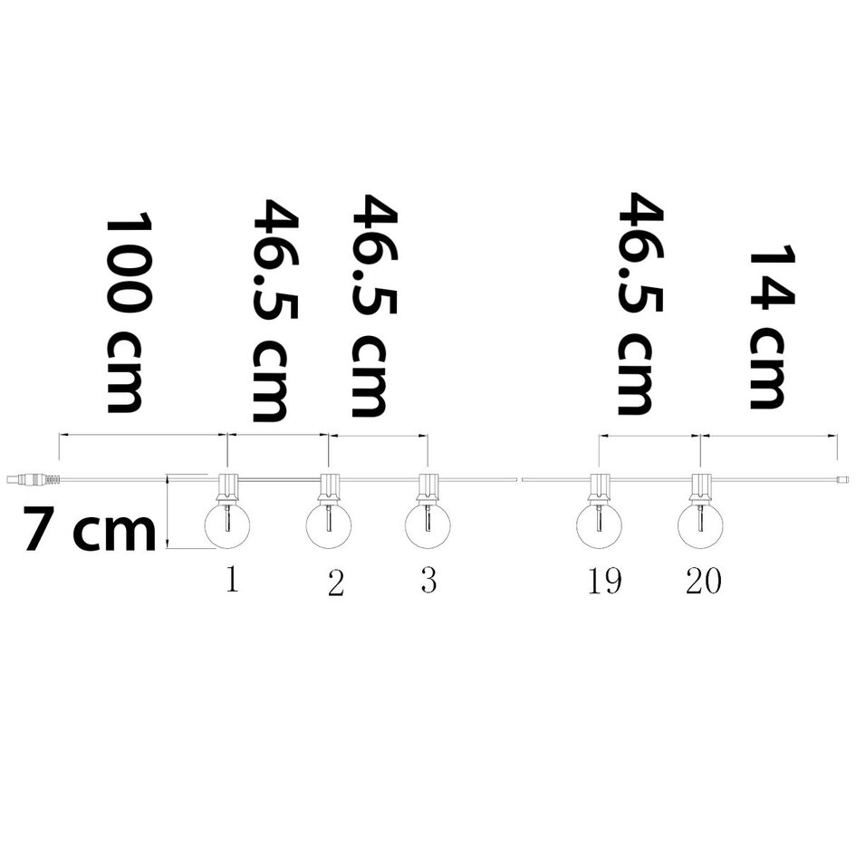 Solcellsdriven ljusslinga 10 meter med 20 små runda lampor, 3W solpanel (IP20-lampor)
