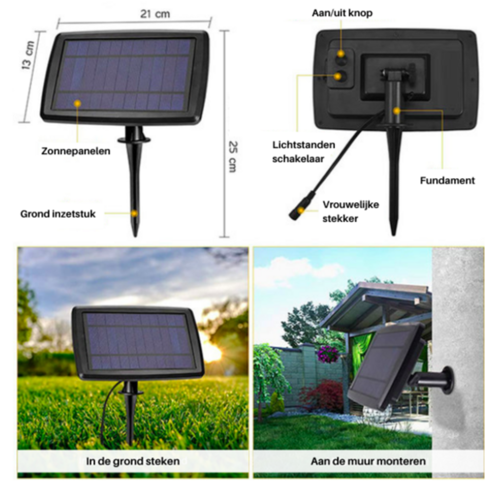 Solcellsdriven ljusslinga 10 meter med 20 små runda lampor, 3W solpanel (IP20-lampor)