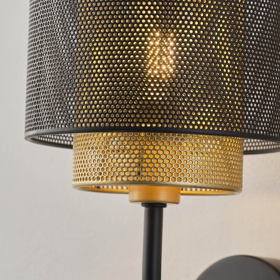 Vägglampa Mary i svart med guld