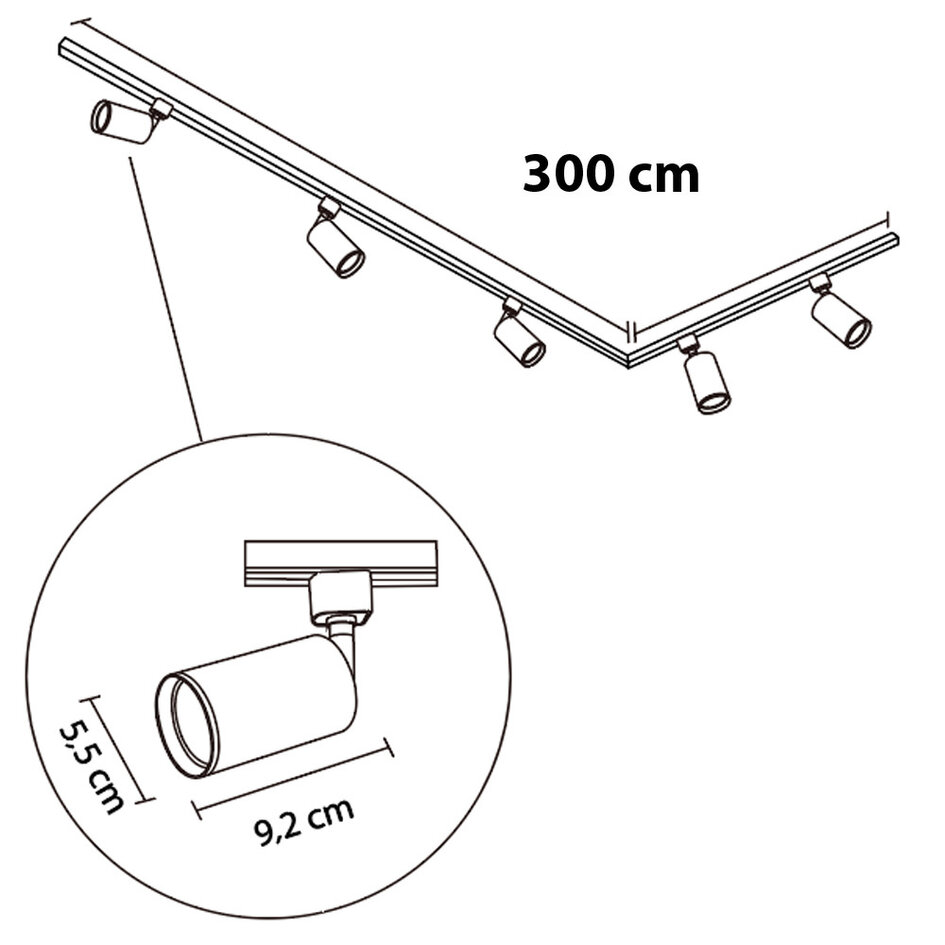 Set med 1-fas skensystem på 3 meter och Jill-spotlights, svart