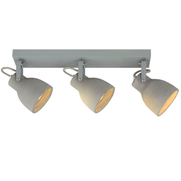 Taklampa betonggrå med 3 spotlights - Ralph