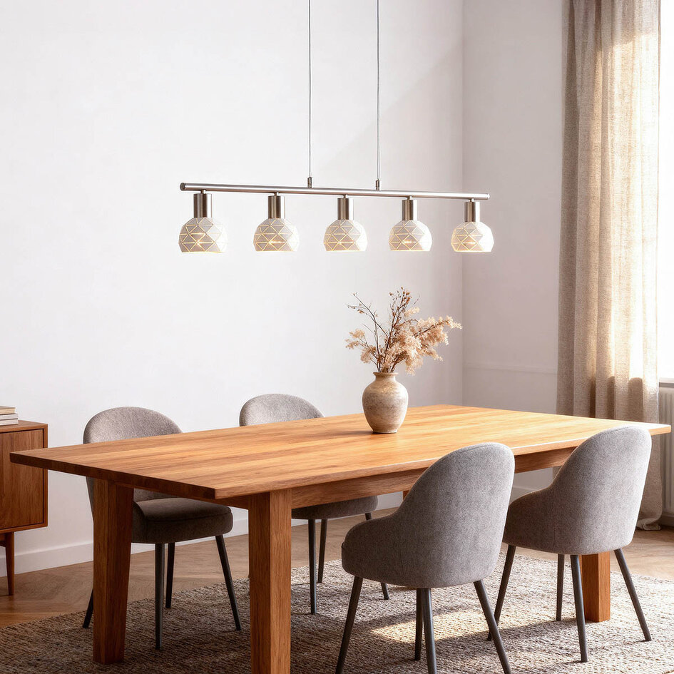 Modern pendellampa Alabaster med fem lampor i vitt