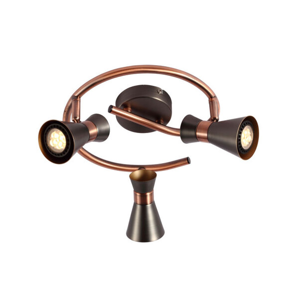 Taklampa Rose med tre lampor, koppar med svarta spotlights