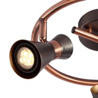 Taklampa Rose med tre lampor, koppar med svarta spotlights