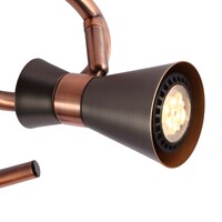 Taklampa Rose med tre lampor, koppar med svarta spotlights