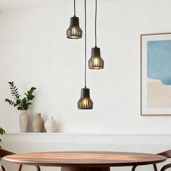 Industriell pendellampa Hailey med tre lampor i svart