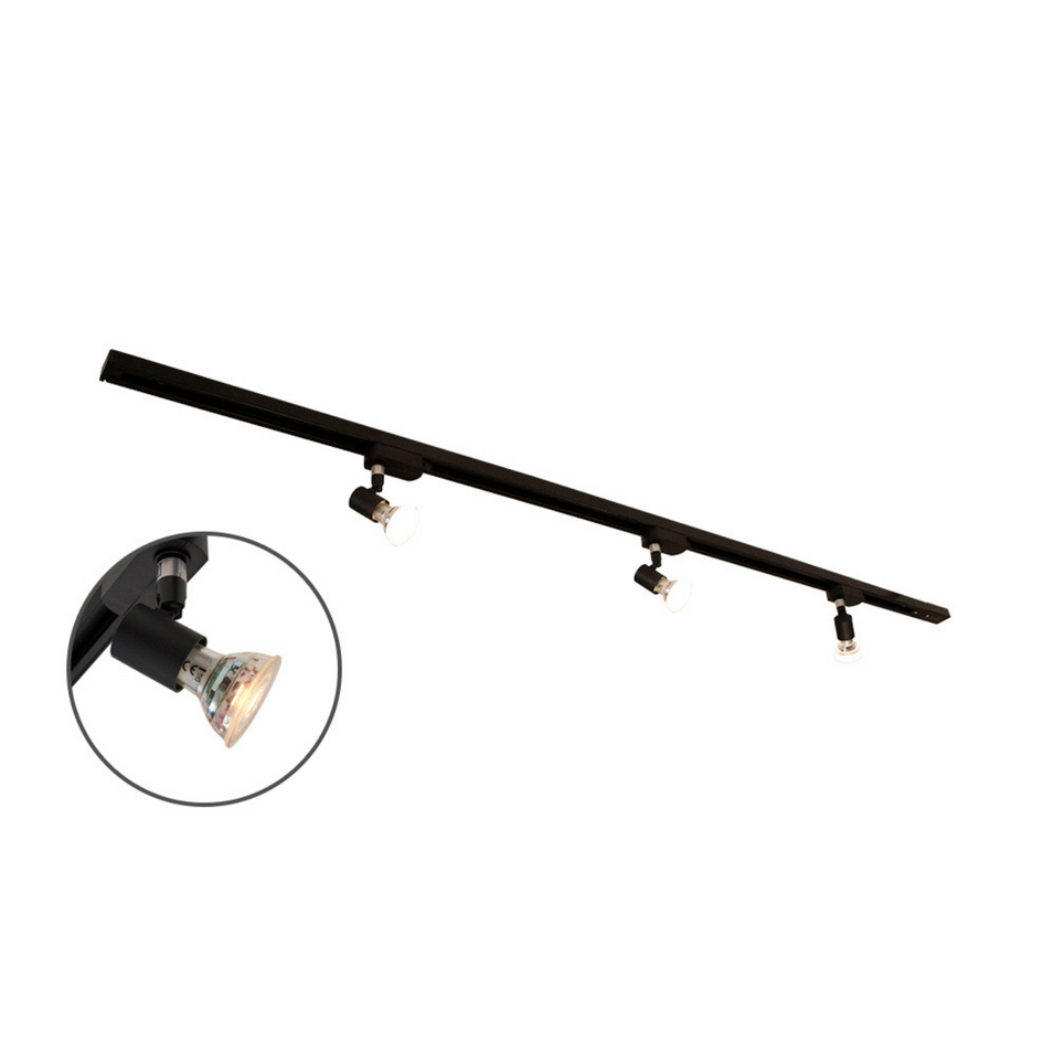 Set med 1-fas skensystem på 1,5 meter och Stanley-spotlights, svart