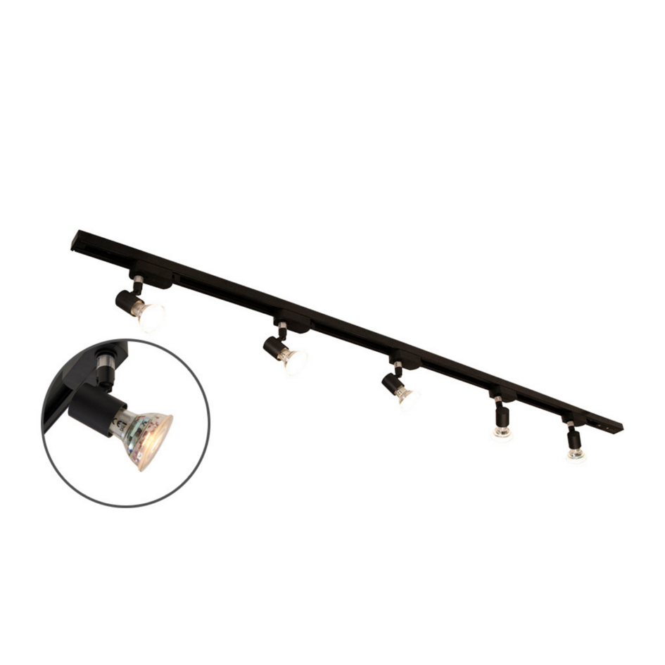 Set med 1-fas skensystem på 1,5 meter och Stanley-spotlights, svart