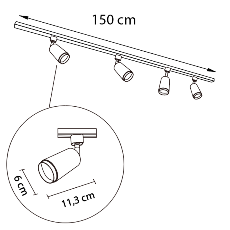 Set med 1-fas skensystem på 1,5 meter och Jade-spotlights, svart