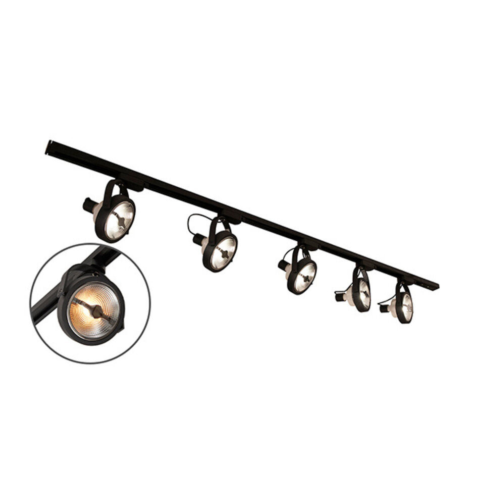 Set med 1-fas skensystem på 1,5 meter och Skaly-spotlights, svart